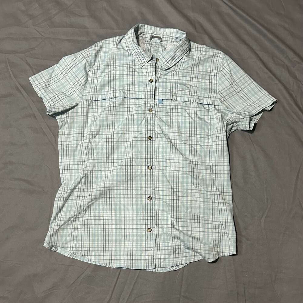 L.L.Bean Women's Tropicwear Short-Sleeve Plaid Shirt Size L Reg